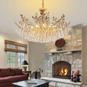 Modern Gold Crystal LED Chandelier for Living & Dining Room