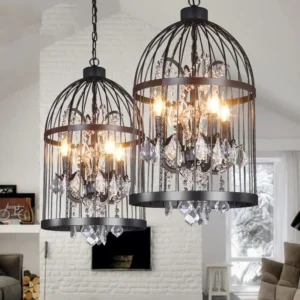 Vintage Industrial Birdcage Crystal Chandelier for Restaurant & Bar Décor