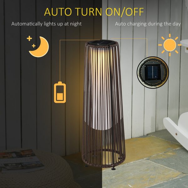 Set of 2 Solar Powered PE Rattan Lanterns with Auto On Off - Brown-3
