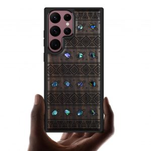 Carveit Designer Wooden Case for Samsung Galaxy S22 Ultra Case Cover [Wood Engraving & Shell Inlay] Compatible with Wireless Chargers Galaxy S22 Ultra Case (Sami Turtles-Blackwood)