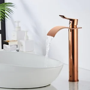 Rose Gold Bathroom Faucet – Brass Waterfall Basin Mixer Tap