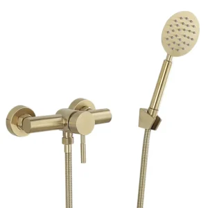 Tuqiu Brushed Gold Bathroom Shower Faucet Set – Wall-Mounted Brass Mixer Tap for Hot and Cold Bath & Shower
