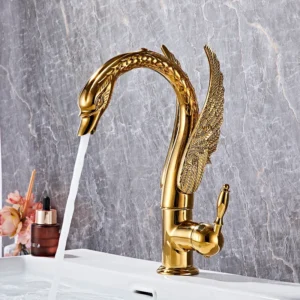 Tuqiu Gold Swan Faucet – Antique Brass Bathroom Basin Mixer Tap