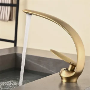 Tuqiu White & Gold Bathroom Faucet – Antique Brass Single Handle Mixer Tap