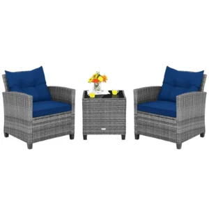 3-Piece Patio Rattan Sofa Set, Outdoor Wicker Conversation Furniture for Backyard or Garden