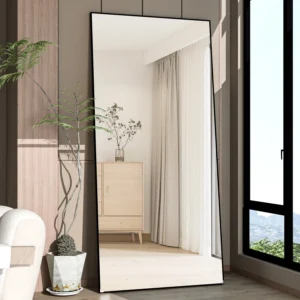 65" × 24" Full-Length Floor Mirror – Standing Full Body Mirror with Sleek Black Metal Frame