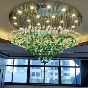 Modern Crystal Stone Chandelier – Large Hanging Lamp for Lobby or Villa