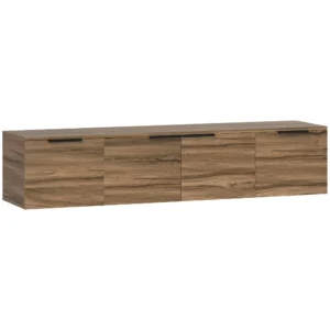 Rustic Brown Wall-Mounted Floating TV Stand – 150cm Media Console Cabinet with Shelves and Doors for Living Room or Bedroom