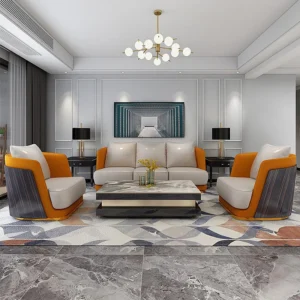 Italian Luxury Gold Leather Sofa Set – Modern Living Room Furniture, Premium Italian Design