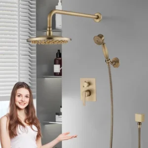 Tuqiu Brass Shower Set – Antique Wall-Mounted Faucet with 8-Inch Round Head