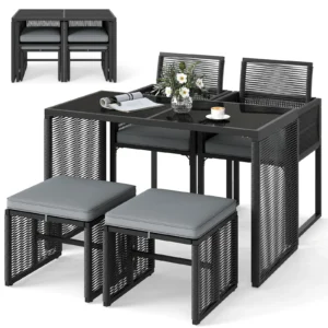 5-Piece Patio Dining and Conversation Set – Outdoor Furniture Ensemble, Grey