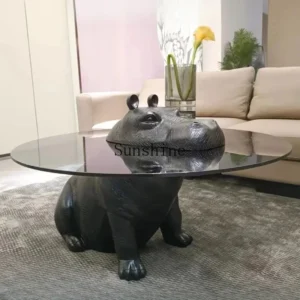 Hippo-Inspired Round Coffee Table – Tempered Glass, Italian High-End Minimalist Design with Creative Animal Sculpture