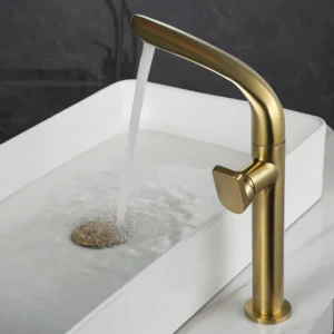 Tuqiu Brushed Gold Faucet – Brass Single Handle Bathroom Basin Mixer Tap
