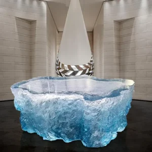 Modern Transparent Resin Coffee Table – Square Water Ripple Design for Living Room, Hotel, or Showroom