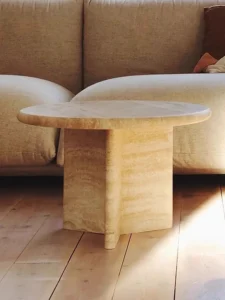 Nordic Light Luxury Round Coffee Table – Cave Stone Design, Custom Living Room Tea Table for Small Apartments & Hotels (55×55×30cm)