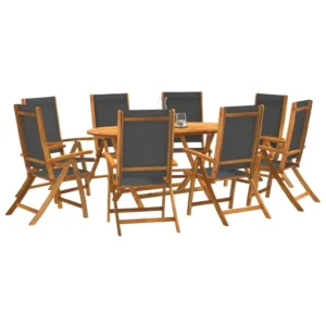 9 Piece Outdoor Dining Set Acacia Wood and Textilene Garden Furniture